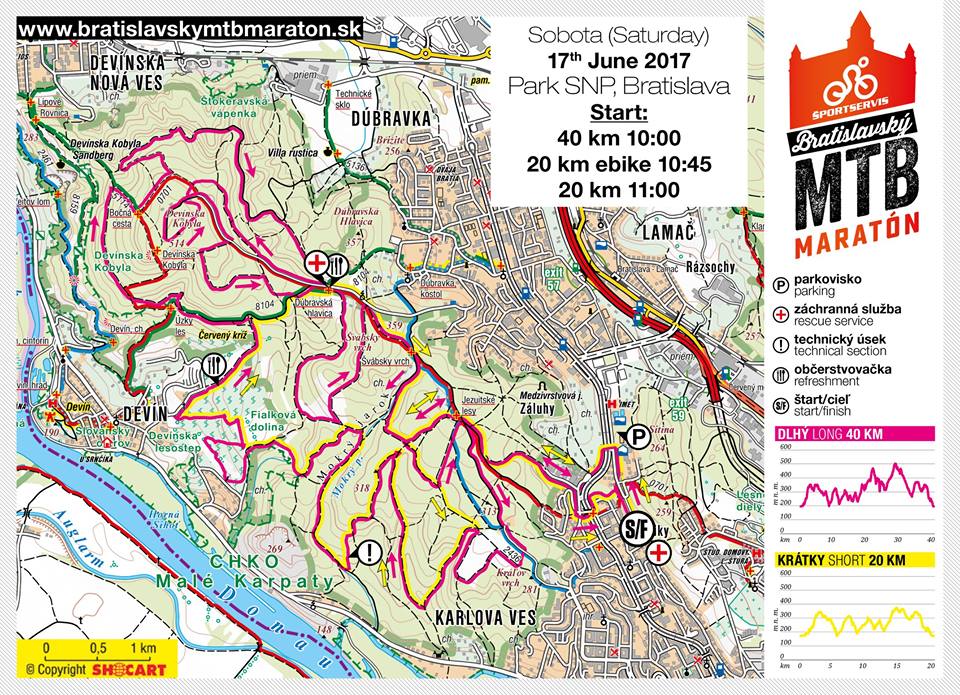 Mapa originálnych tratí Bratislavského MTB maratónu